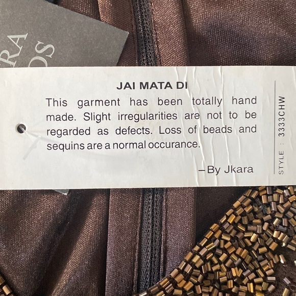 Jkara Beaded Bodice V-Neck Short Sleeve Faux Wrap Gown - Picture 10 of 12